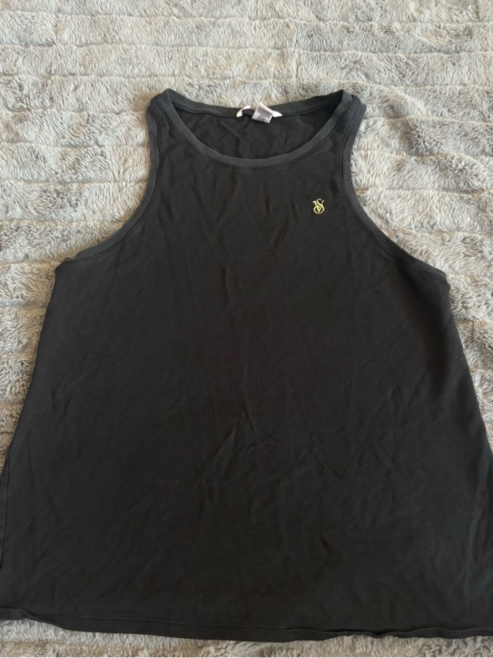 Black Women's Ribbed Tank Top with Gold Logo - Picture 3 of 7